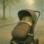 Pushchair with footmuff during a cold morning walk.